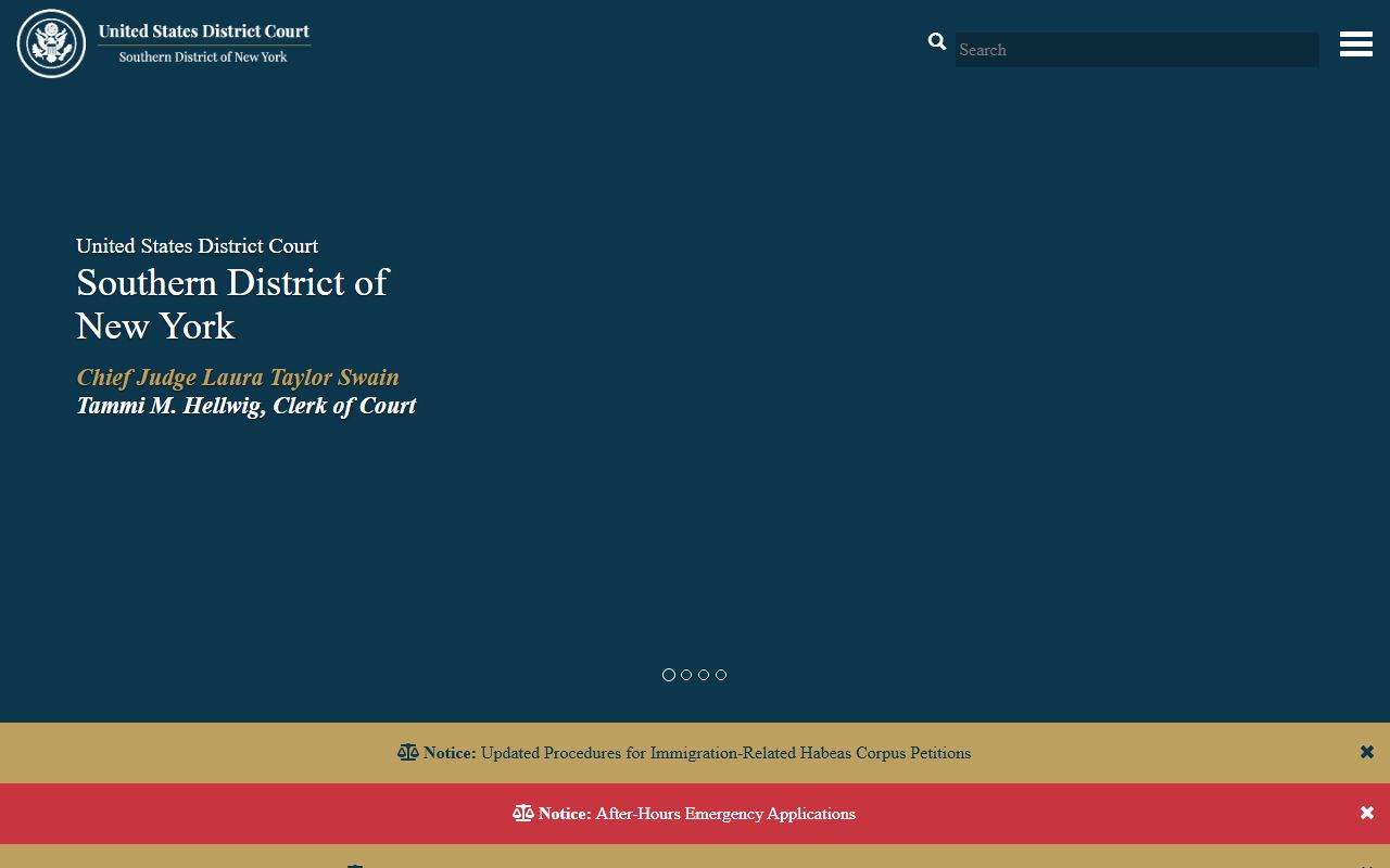 SDNY District Court homepage serving Orange County court records