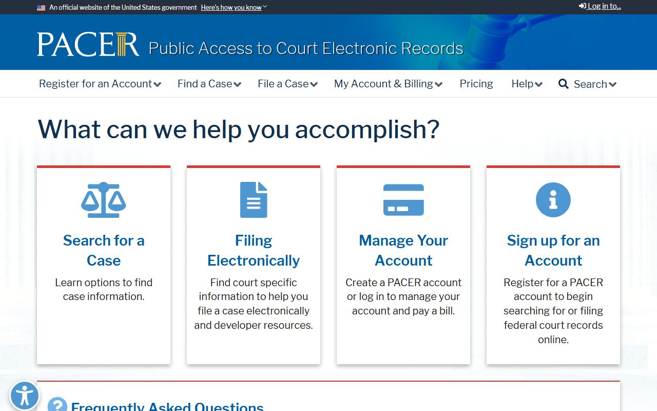 PACER federal court records system for Orange County cases
