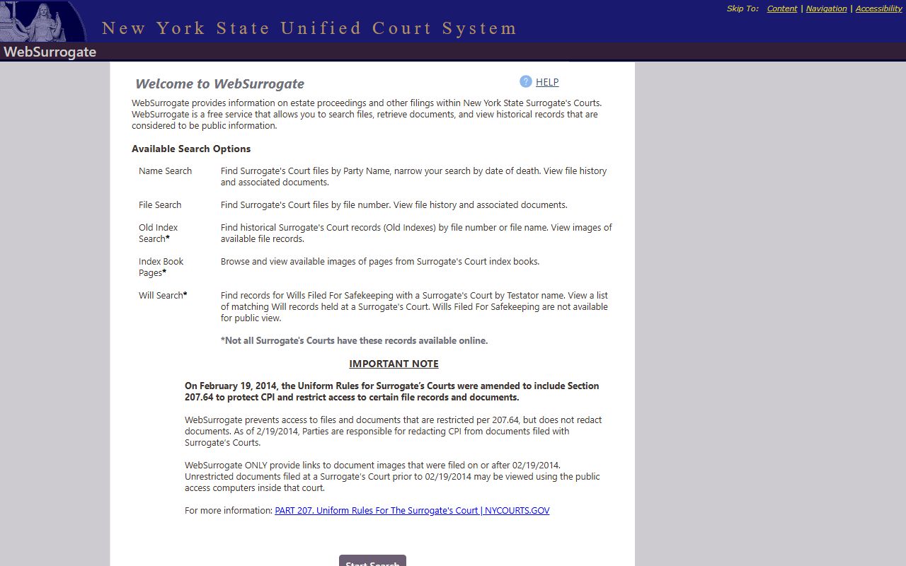 WebSurrogate portal for Orange County probate and estate court records