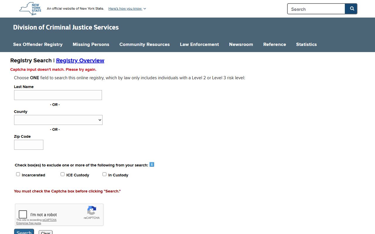 DCJS sex offender registry search for Orange County released inmates