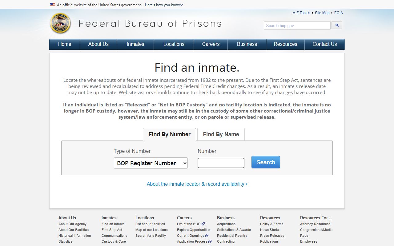 BOP inmate locator for Orange County federal inmate records