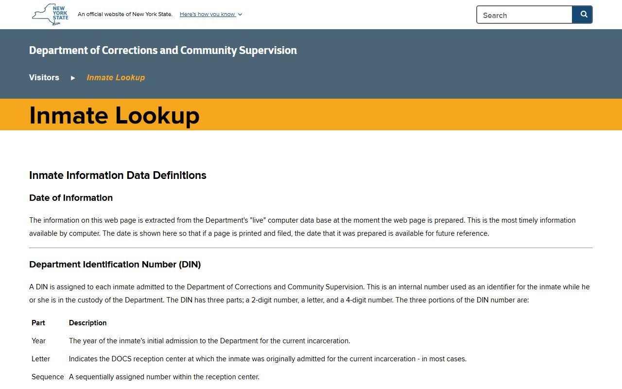 NY DOCCS inmate lookup for Orange County inmate records