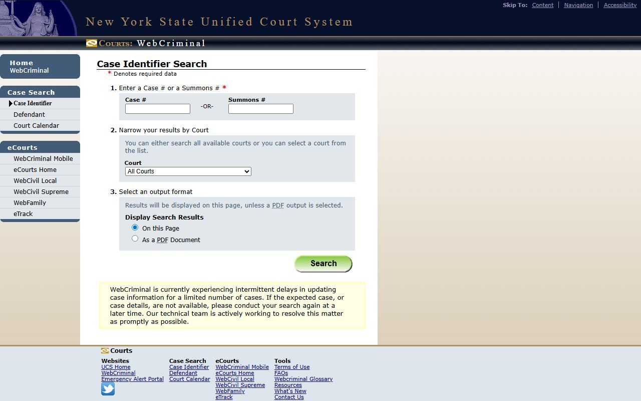 WebCriminal case identifier search for Orange County court records